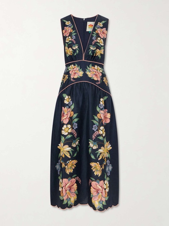 FARM Rio Dresses & Skirts - FARM Rio Maira Floral Dark Blue Linen Midi Dress Size Large NWT